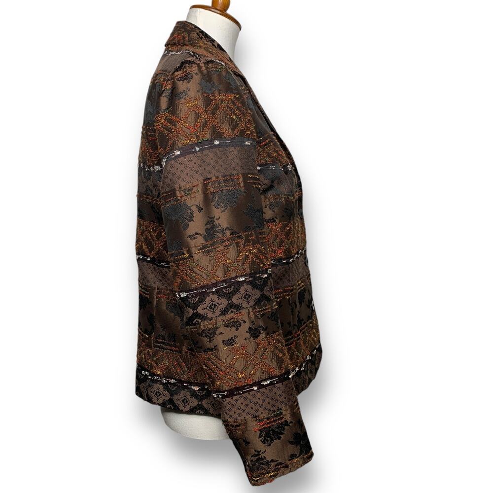 Coldwater Creek Brown Blazer Jacket Satin Embroidered Button Size Medium Petite - Picture 5 of 9